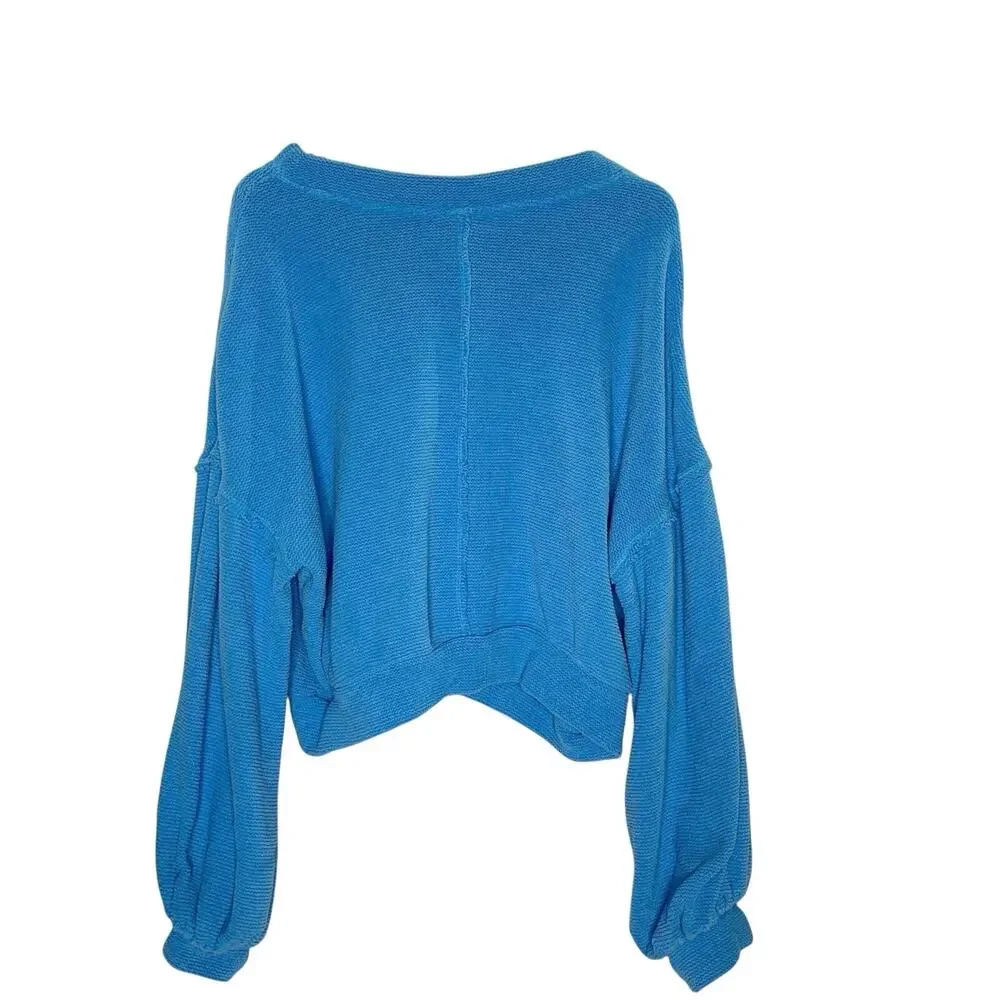 Free People FP Beach Sweater L Cropped Wide Dolman Sleeves Capri Blue